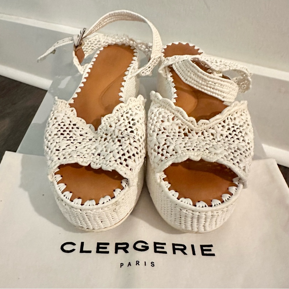 Clergerie Paris Aimee White Raffia Platform Sandals